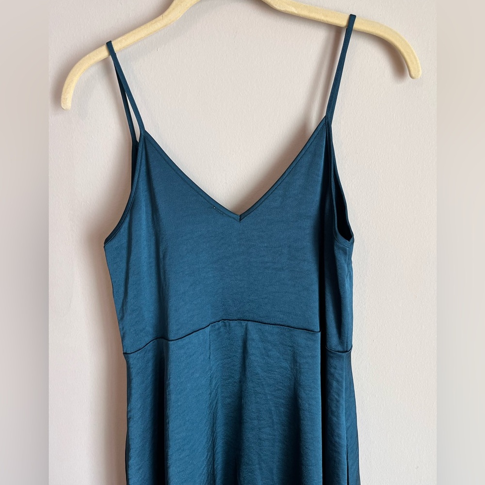 Daily Practice Women's Satin Midi Slip Dress with Pockets in Teal Size XS Party - Picture 6 of 12